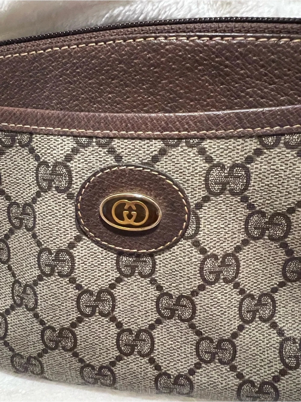 Vintage Gucci Brown GG Logo Canvas and Leather Cosmetic Bag